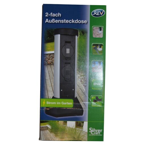 Rev SilverCraft 2-fach Gartensteckdose, silber - anthrazit