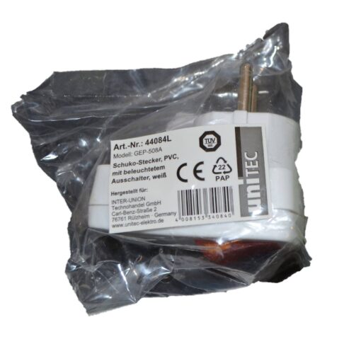 Unitec Winkel-Schutzkontakt-Stecker mit Kontrollschalter
