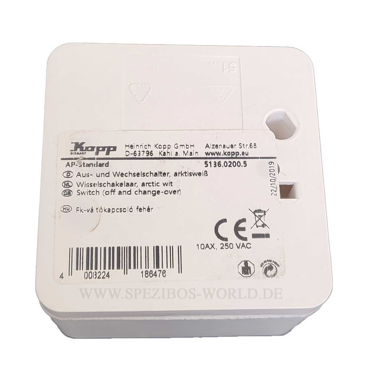 Presa Kopp 116200181 Standard Per Interni, Colore Bianco, 2 Porte UAE, ISDN, RJ45, Con Uscita Inclinata, Da Incasso